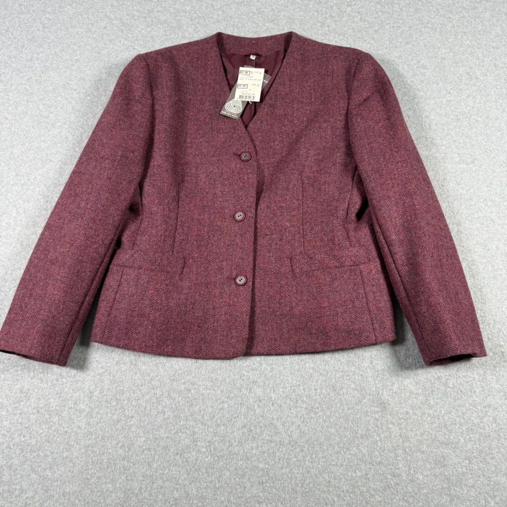 Dunedin Pure New Wool Herringbone Blazer Jacket Burgundy Made in GB Size 16 New